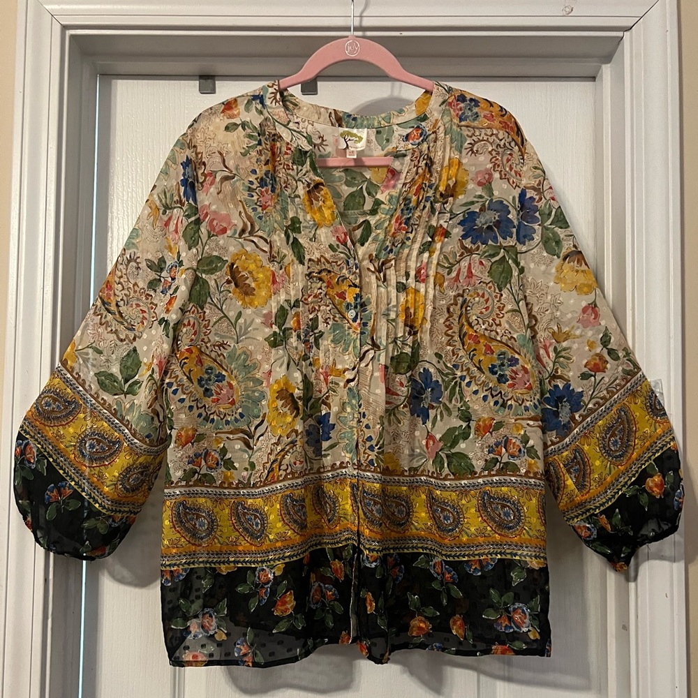 Fig and Flower Multicolor Paisley Peasant Boho Blouse, XL - Picture 7 of 13